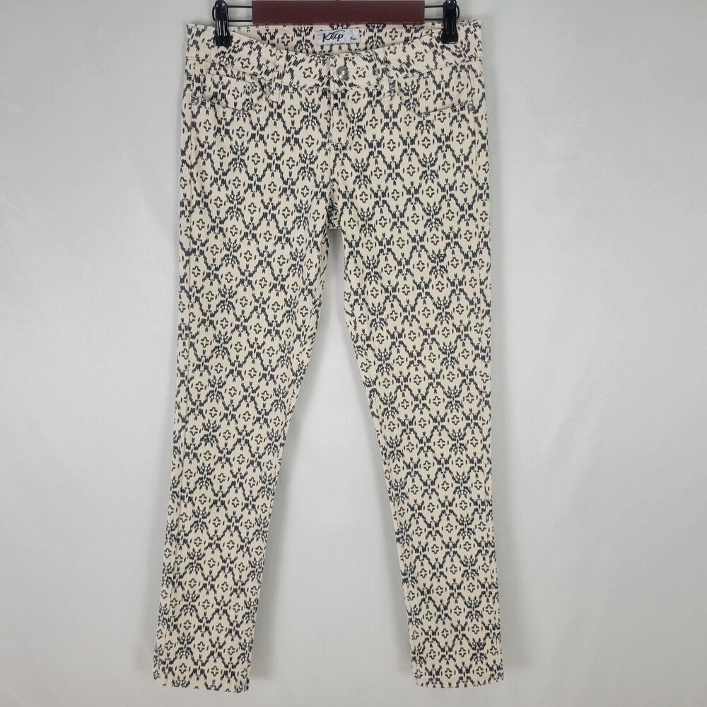 Klip Jeans Juniors 5 / 6 Ivory Low Rise Womens Geometric‎ Skinny Leg Denim